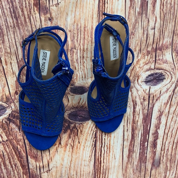 Steve Madden Mely Cobalt Blue Heel Size 10M Laser Cut 4 3/4” Heel NWOT - Picture 6 of 10